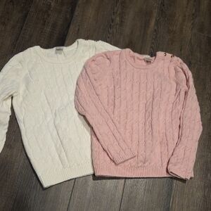 Cable Knit Sweater Set - Pink & White